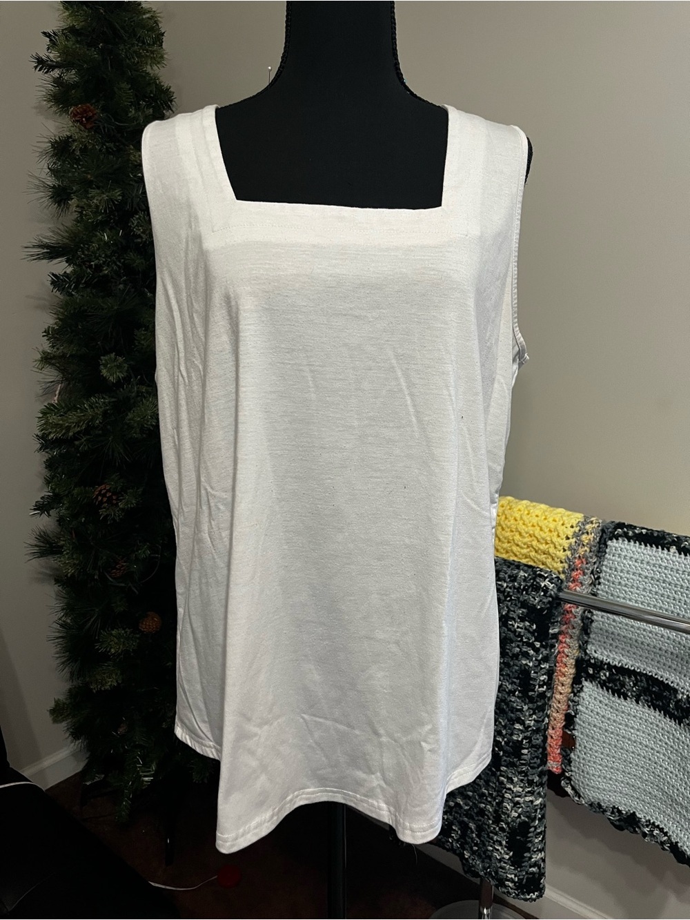 Classic Square Neck White Women's Tank Top